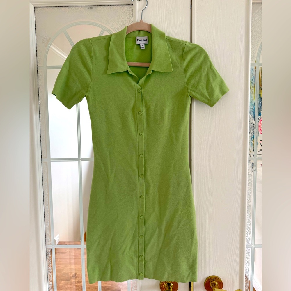 Neon pistachio green mini knitted dress